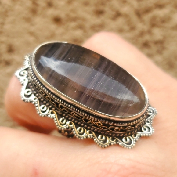 New Oversized Fluorite 925 Silver Ring. - Picture 2 of 16